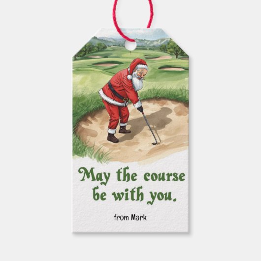Golf Kerstman golfen Mijn baan is bij jou Cadeaulabel (Voorkant)