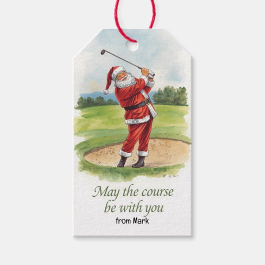 Golf Kerstman golfen Mijn baan is bij jou Cadeaulabel (Voorkant)