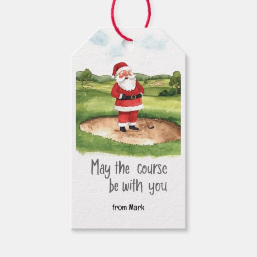 Golf Kerstman golfen Mijn baan is bij jou Cadeaulabel (Voorkant)