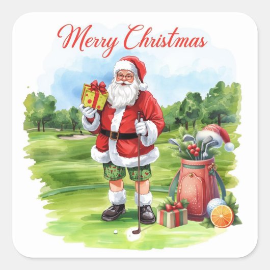 Golf Kerstman Kerstmis voor Florida golfer Vierkante Sticker (Voorkant)
