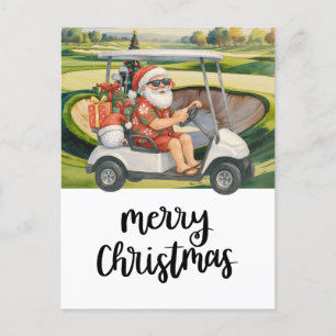 Golf Kerstman rijdt in een golfkarretje bij Bunker Feestdagenkaart