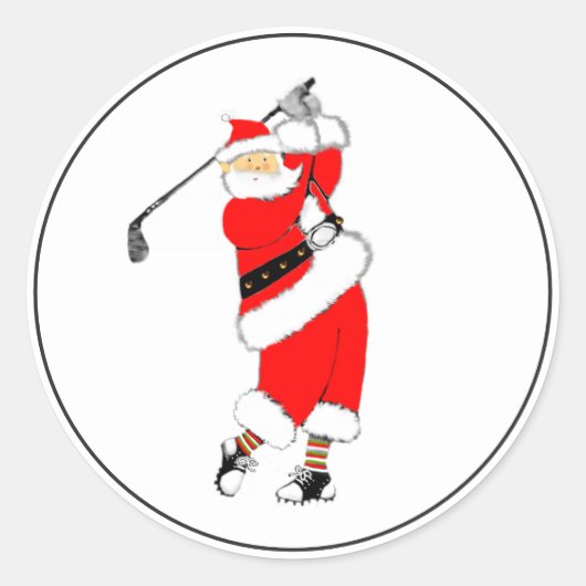 Golf Kerstman Ronde Sticker (Voorkant)