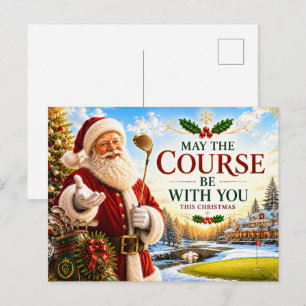 Golf Kerstmis met golfbal en tee met lint Briefkaart