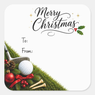 Golf Kerstmis met golfbal kerstman hoed op groen g Vierkante Sticker
