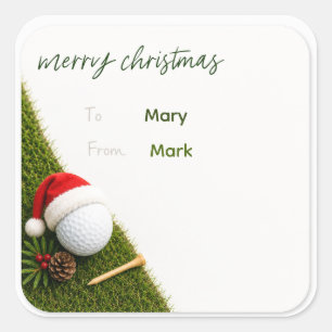 Golf Kerstmis met golfbal kerstmuts op groen Vierkante Sticker