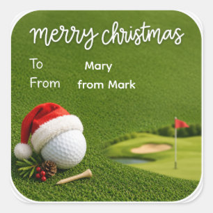 Golf Kerstmis met golfbal kerstmuts op groen Vierkante Sticker