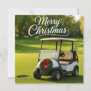 Golf Kerstmis met golfkar op groen gras Kaart
