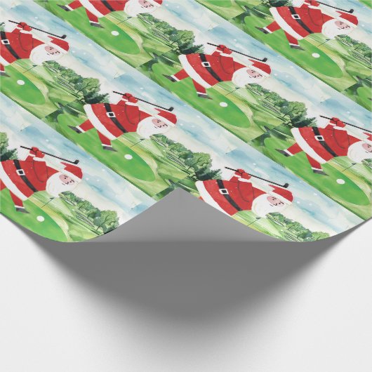 Golf Kerstmis met Santa Claus golfing Cadeaupapier (Hoek)