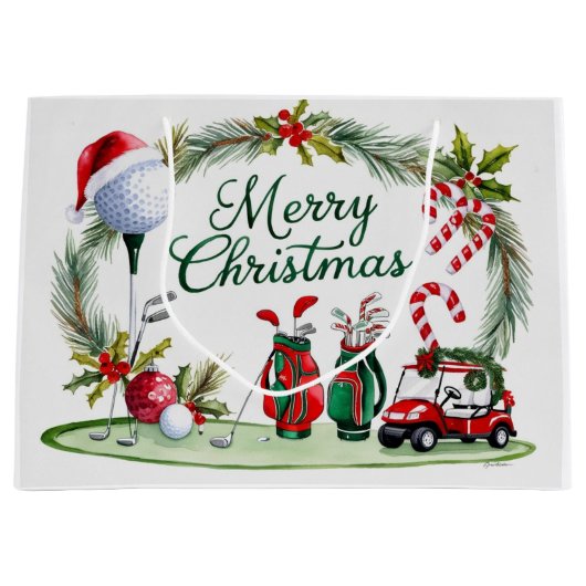 Golf Kerstmis thema geschenken voor golfer Groot Cadeauzakje (Voorkant)