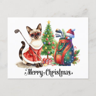 Golf Kerstmis thema met Siamese Cat Golfer Feestdagenkaart
