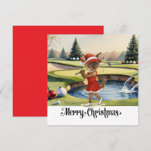 Golf Kerstmis thema met Siamese Cat Golfer Feestdagenkaart