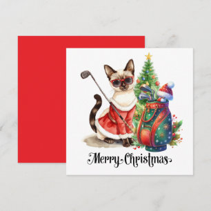 Golf Kerstmis thema met Siamese Cat Golfer Feestdagenkaart