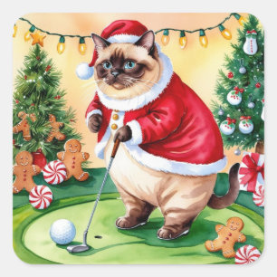 Golf Kerstmis thema voor Cat Lover Golfer Vierkante Sticker