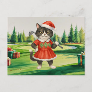 Golf Kerstmis thema voor Cat Woman Golfer Feestdagenkaart