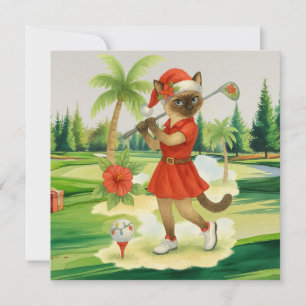 Golf Kerstmis thema voor Cat Woman Golfer Feestdagenkaart