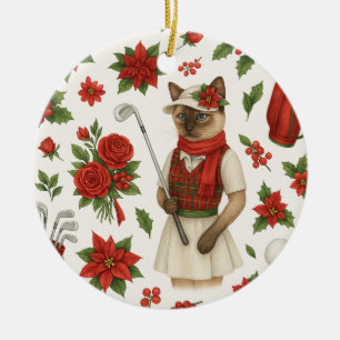 Golf Kerstmis thema voor Cat Woman Golfer Keramisch Ornament