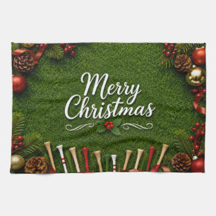 Golf Kerstthema op groen gras Theedoek