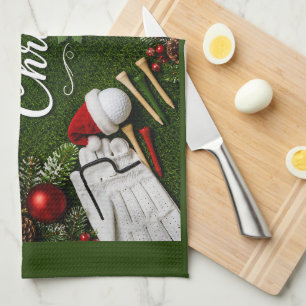 Golf Kerstthema op groen gras Theedoek