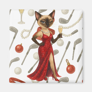 Golf Kerstthema voor Siamese Kattenliefhebbers Magneet