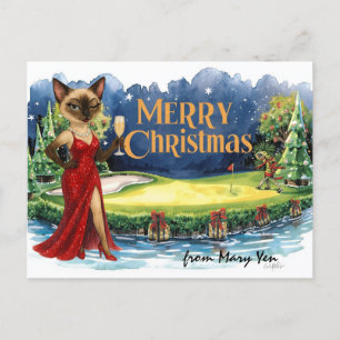 Golf Kerstthema voor vrouwelijke katteliefhebbers Feestdagenkaart
