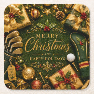 Golf Kerstvakantie Vierkante Kartonnen Onderzetter
