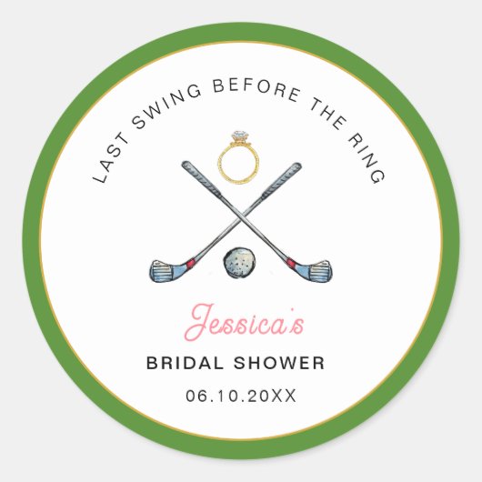 Golf "Last swing Before the ring" Bridal Shower Ronde Sticker (Voorkant)