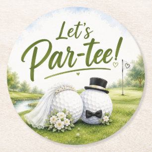 Golf Laten we Par tee Bruid & Bruidegom Trouwen  Ronde Kartonnen Onderzetter