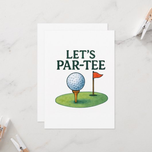 Golf Let’s Par-Tee Party Golf Theme  Kaart (Voorkant / Achterkant in situ)