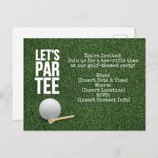 Golf Let's Par invitation à la fête avec balle de  (Devant / Derrière)