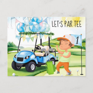 Golf Let's Par t-shirt Golfer bij Flag on Green Briefkaart