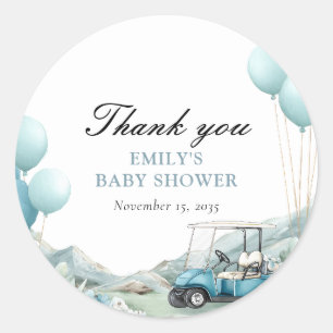 Golf Let's Par-tee Blauwe Baby Shower Ronde Sticker