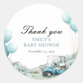 Golf Let's Par-tee Blue Baby Shower Ronde Sticker