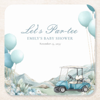 Golf Let's Par-tee Blue Baby Shower Vierkante Kartonnen Onderzetter