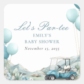 Golf Let's Par-tee Blue Baby Shower Vierkante Sticker