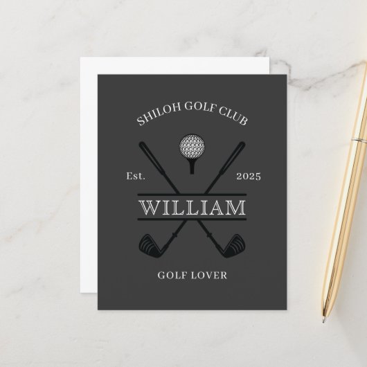 Golf Lover Cross Club Naam Stationery (Voorkant / Achterkant in situ)