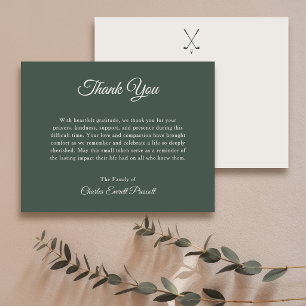 Golf Memorial Funeral Modern Elegant Script Groen Bedankkaart
