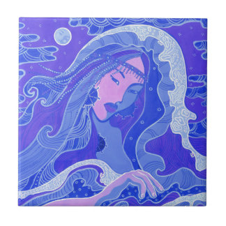 Golf, Mermaid Fantasy Surreal Asian Girl Blue Roze Tegeltje