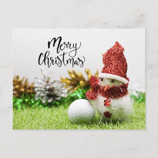 Golf Merry Kerstmis met bal en Snowman Briefkaart (Voorkant)