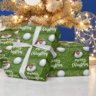 Golf Merry Kerstmis met golfbal op groen Cadeaupapier