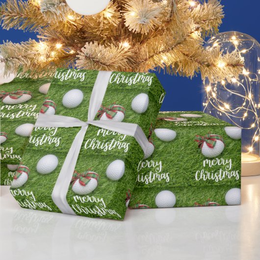 Golf Merry Kerstmis met golfbal op groen Cadeaupapier (Feestdagen)