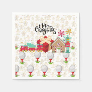 Golf Merry Kerstmis met golfcadeau in een rode doo Servet