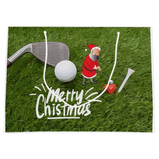 Golf Merry Kerstmis met kerstman op groen Groot Cadeauzakje (Voorkant)
