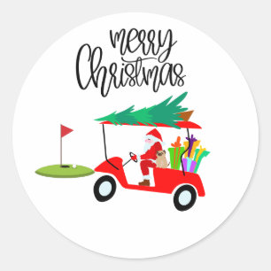 Golf Merry Kerstmis met kerstman Ronde Sticker