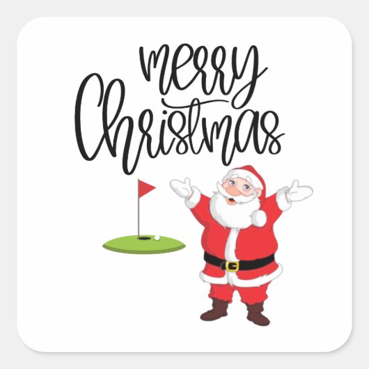 Golf Merry Kerstmis met kerstman Vierkante Sticker (Voorkant)