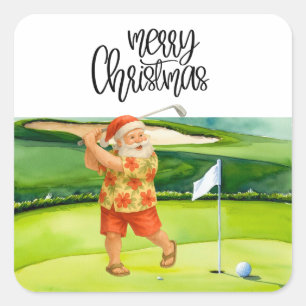 Golf Merry Kerstmis met kerstman Vierkante Sticker