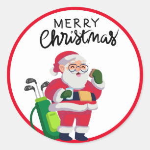 Golf Merry Kerstmis met Santa Claus golfing Ronde Sticker