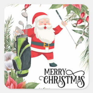 Golf Merry Kerstmis met Santa Claus golfing Vierkante Sticker