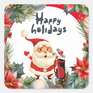 Golf Merry Kerstmis met Santa Claus golfing Vierkante Sticker