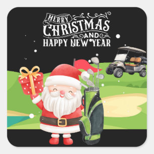 Golf Merry Kerstmis met Santa-golfkar Vierkante Sticker