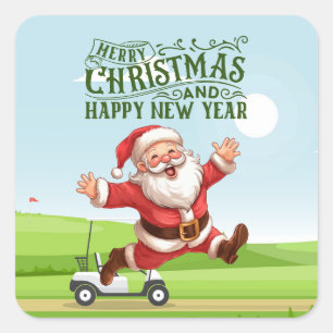 Golf Merry Kerstmis met Santa-golfkar Vierkante Sticker